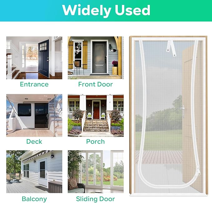 New Reinforced Cat Screen Door, Fits Door Size 34''x 80'' Heavy Duty Pets Proof Screen Door with Bilateral Zipper, Prevent Dogs Cats Running Out from Home, Bedroom,Living Room, Kitchen Patio Door