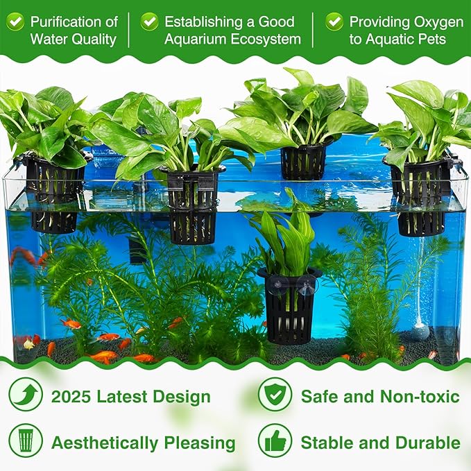 Borlech 2025 New Upgraded Large Aquarium Plant Holder with 1.57-inch Extension Hooks and Suction Cups for Fish Tank Aquaponic Plant Cultivation and Aquascape Accessories Decorations (4 PCS)
