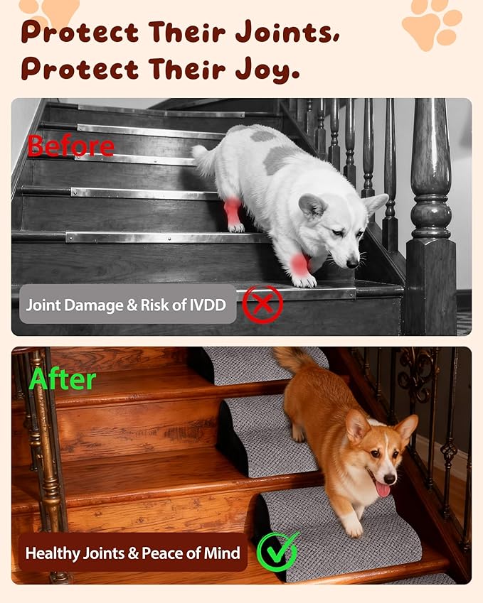 Dog Ramp for Stairs 2Pack, Try Now Risk-Free! Low-Profile Non-Slip Pet Stair Ramps with Washable Cover, Gentle Slope for Senior, Small Short-Legged Dogs and Cats (Corgi, Dachshund)