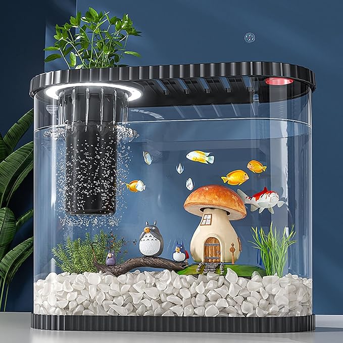 Fish-Tank-Night-Light, Small Aquarium Starter Kits,Desktop Aquarium Starter Kit & LED Lamp, Decorations & Whisper Filters Water Pump