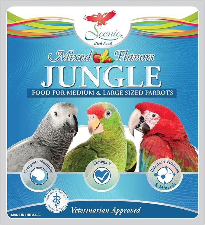 Scenic Mix Jungle Large Parrot Food - 2 lb Bag - 1" Bird Pellets - Complete Nutrition for Macaws, Amazons, Cockatoos, African Grey Parrots & More