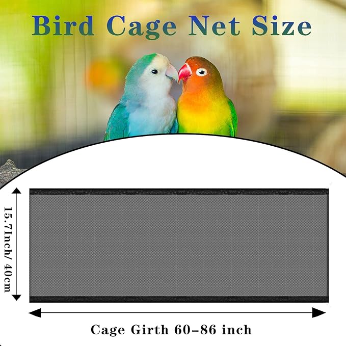 Bird Cage Seed Catcher, Large Bird Cage Skirt Guard, Adjustable Soft Nylon Mesh Bird Cage Netting for Round Square Bird Cages Circumference 60-86Inch