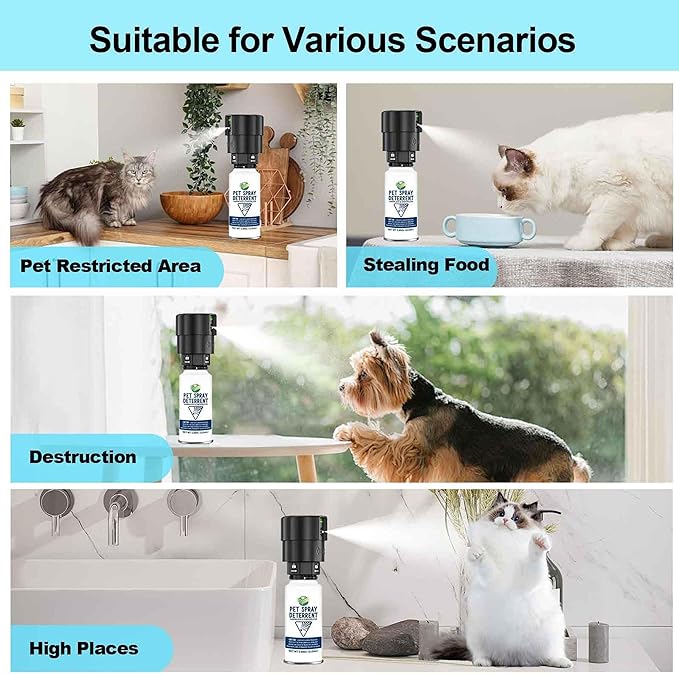Cat Spray Deterrent System [ 4 Pack ] Cat Deterrent Spray, Motion Activated Pet Deterrent Spray System for Cats & Dogs Odorless Pet Deterrent, Senses Pets Up to 3 Feet Away, Friendly & Safe
