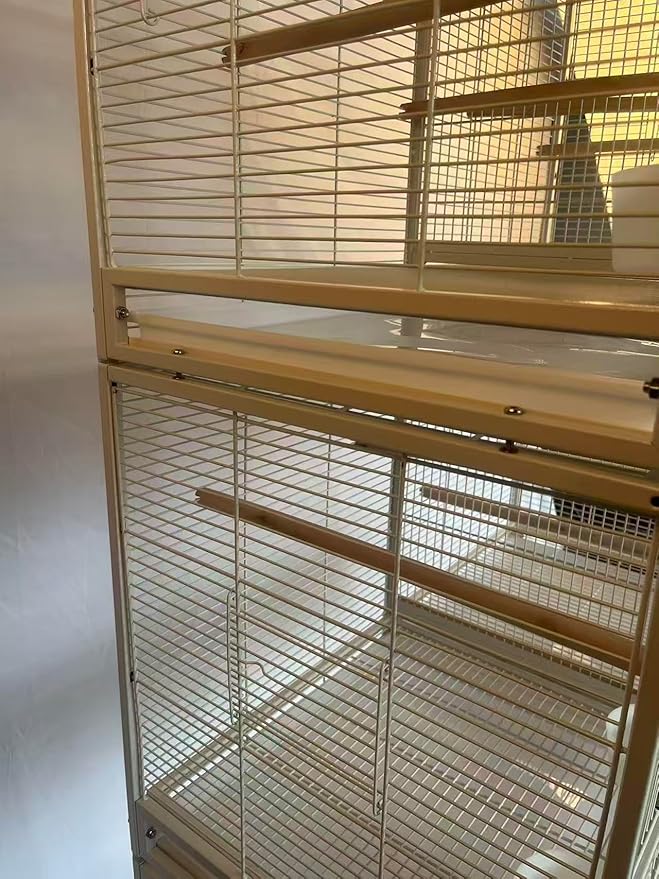 1F/2F/3F Stackable Center Divided Breeder Breeding Bird Flight Double Rolling Cage for Aviaries Canaries Cockatiels Lovebirds Finches Budgies Small Parrots. (White Vein, 2F)