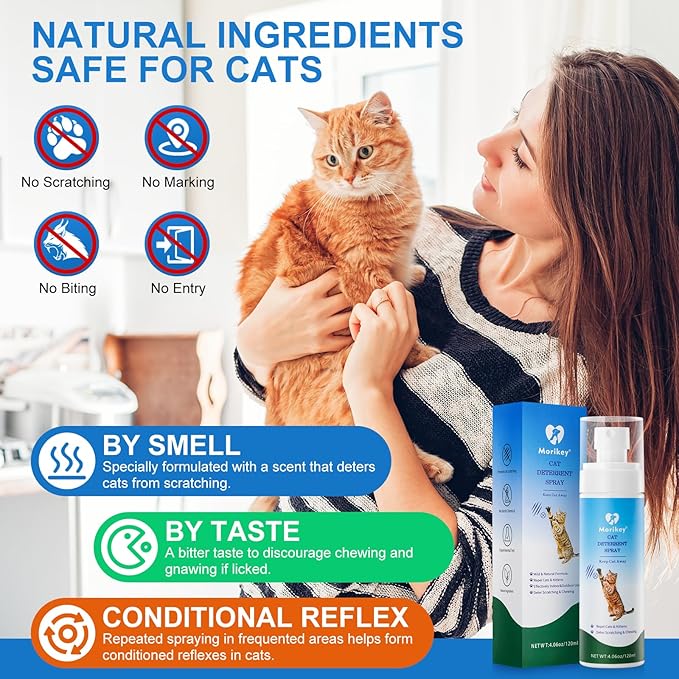 Cat Deterrent Spray, Natural Cat Repellent Spray for Indoor & Outdoor, Anti-Scratch Deterrent for Furniture, Sofas, Rugs, Curtains, Plants, Alcohol-Free, for Kittens and Cats 4.06 Oz