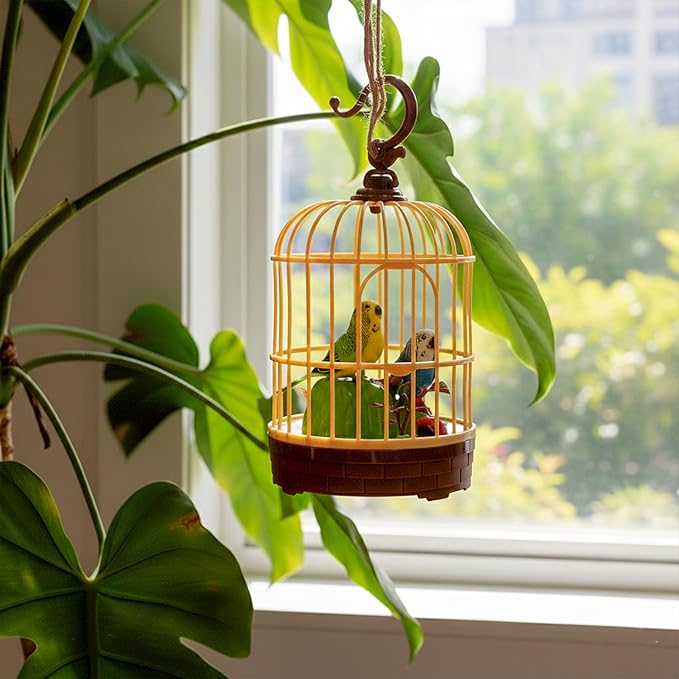 Singing Bird in a Cage Toy, Voice-Activated Induction Birdcage with Talking Chirping Parrot, Realistic Moving Animation, Lifelike Sound, Motion Sensor Music Box, Desk Room Decor (No battery included)