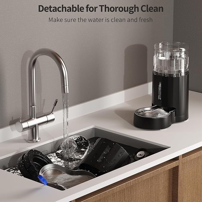 Cat Water Dispenser with Stainless Steel Bowl, Automatic Gravity Water Dispenser for Cats or Small Medium Size Dogs, Large Capacity, Easy to Clean and Safe for Pets (4L Black)
