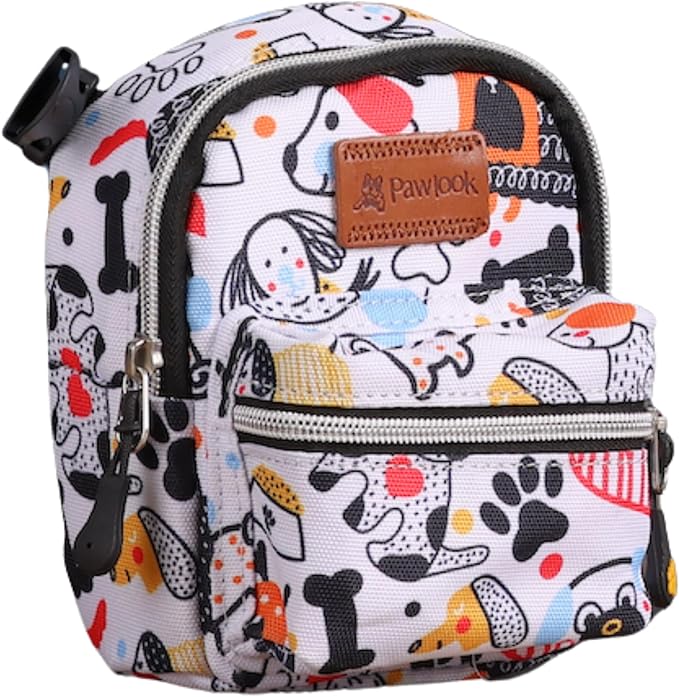 PawLook Dog Backpack to Wear with Chest Harness Self Carrier dogbag with Additional Pocket for Poop Bag Anti Slip Stylish Dog Bag for Your pet Street Smart Serie White Bone Small
