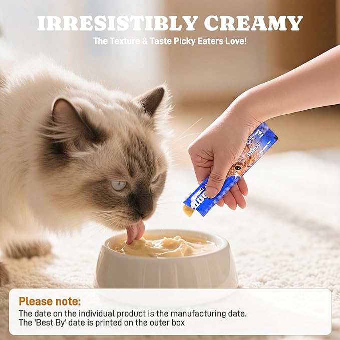 Lickable Cat Treats, High Moisture Hydrating Creamy Puree Squeeze Tubes, Tuna & Chicken, 20 Tubes 0.5oz, Grain-Free, Omega Oils & Vitamin E, Skin&Coat Health, Digestive and Immune Support