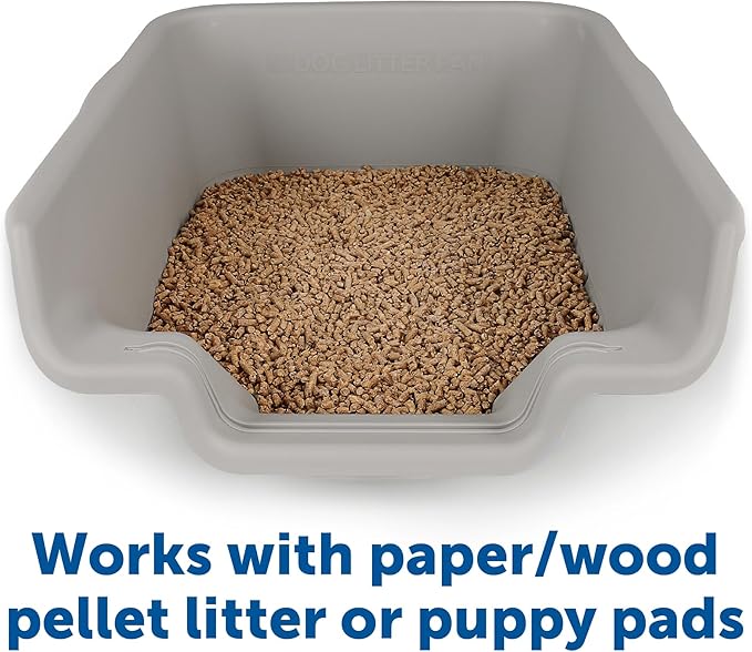 Dog Litter Box, Misty Gray Color, Extra Large Size, Durable & Pet Safe Puppy Litter Box, Indoor Open Top Entry Dog Litter Pan, Comfortable for Dogs, Great for Dogs up to 35 lbs
