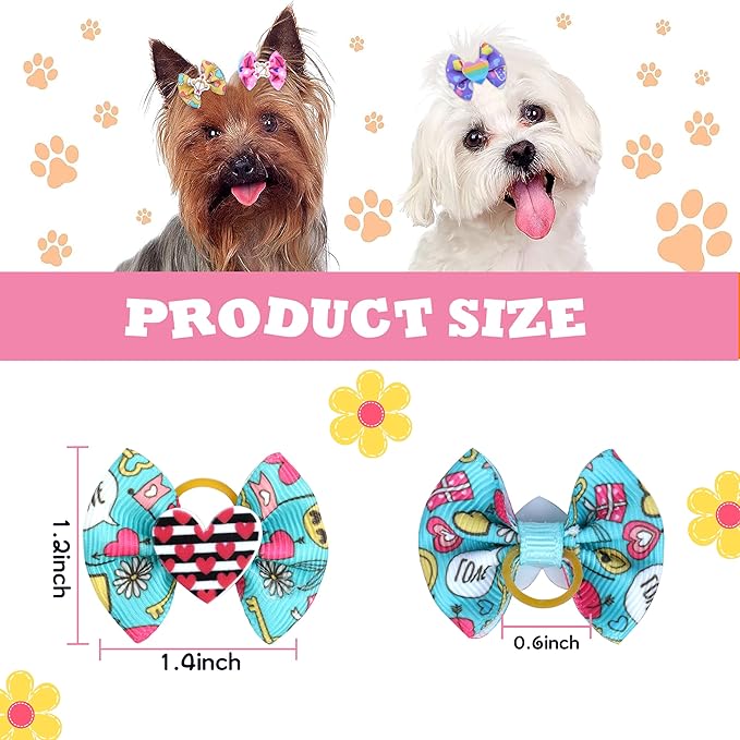 40PCS Christmas Dog Bows Cute Puppy Dog Small Bowknot Hair Bows with Rubber Bands Small Hairs Bowknot Pet Hair Accessories Pet Grooming Accessories for Party (Mixcolors)