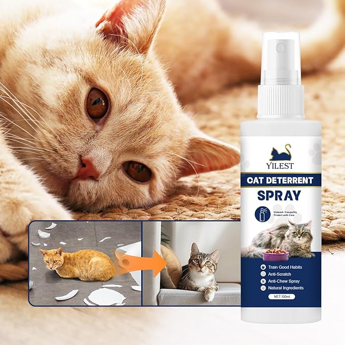 Cat Deterrent Spray - Indoor & Outdoor Anti-Scratch Cat Repellent for Furniture, Sofas, Rugs, Curtains, and Plants, Alcohol-Free & Non-Toxic Formula Repellent