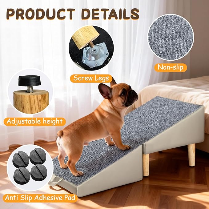 Foldable Lightweight Dog Ramp for Small Dogs - Built-in Pet Stairs for Elderly Small Dogs & Injured Puppies, 13.1'H Pet Ramp for Couch & Low Bed, Multi-Use as Footstool