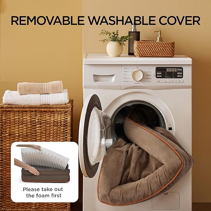 Bedsure Orthopedic Dog Beds for Small Dogs - Washable Small Dog Cat Bed Waterproof, Comfort Pet Couch Sofa with Washable Removable Cover, Pets Bed with Nonskid Bottom, Brown, 24"