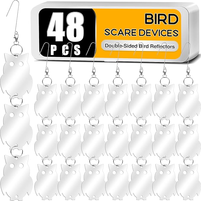 XPCARE 48 Pcs Bird Scare Discs, Reflective Double-Sided Bird Reflectors Upgraded Discs Set Reflective to Scare Bird Like Woodpeckers Pigeons Ducks