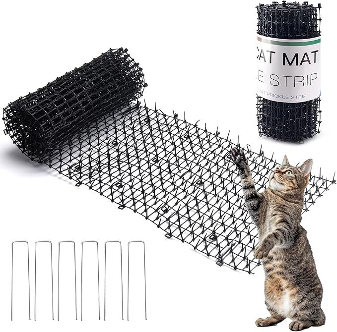 Hmyomina 8.2FT Cat Scat Mat for Cats - Anti-Digging Prickle Strips to Repel Cats, Include 6 Staples, Humane & Easy to Install Outdoor/Indoor Spike Mat
