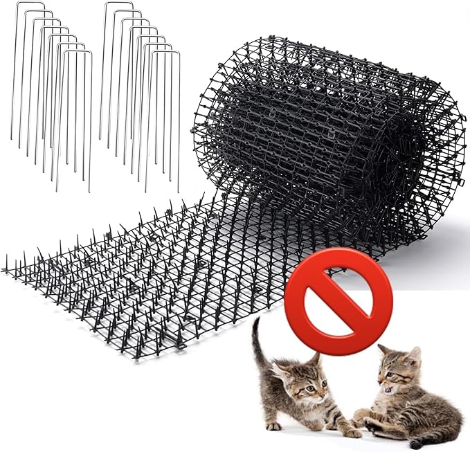 158" x 11.8 "Extra Long Cat Scat Mat with14 Staples, Cat Repellent/Deterrent Outdoor/Indoor Pet Proof Furniture Protector with Spikes Sprickle,Stop Cats & Other Animals from Digging Garden