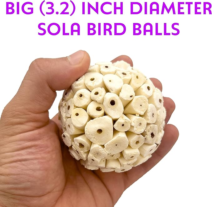 5102 Big Sola Bird Balls Pk6 - Handmade Air Dried Sola Balls, Lightweight Pithy Bird Safe Wood, Great Fun for Beaks and Feet, Ideal for Medium to Large Size Pet Birds Species