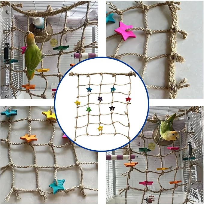 Bird Climbing Rope Net Climbing Rope Ladder,Size - 18''X20'' Parakeet Cage Hanging Toys for Rats Parakeet Cockatiel Cockatoo Conure African Grey Budgie