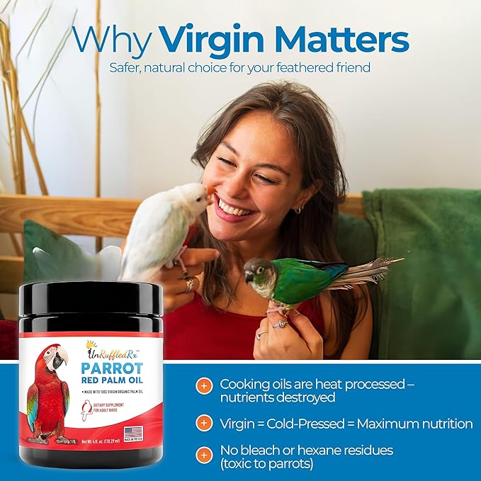 UnRuffledRx™ Red Palm Oil for Birds & Parrots - Provides Nutritional Support - Ethically Produced Organic Red Palm Oil to Support Feather & Skin Health