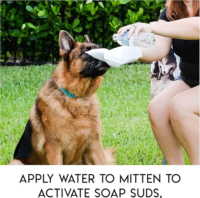 No Rinse Wipes | Rinse Free Shampoo Mittens | Dogs & Cats | Bath Wipes | Bathing & Washing Pets, Hypoallergenic | No Rinse Wash Mitt | Grooming, Lather Wipe Dry - Pack of 20
