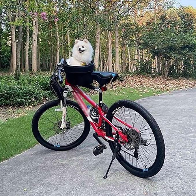 Dog Bike Basket, Soft-Sided Ventilated Dog Bike Carrier Backpack, Pet Bicycle Basket, Small Dogs Cat Kitten Puppy Booster Car Seat with Safety Strap, Safe and Easy (Black)