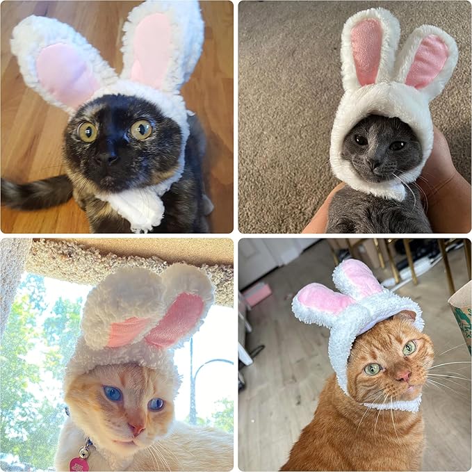 Cat Bunny Rabbit Ears Hat Costumes, Rabbit Ears for Dogs Party Costume Easter, Pet Accessory Cute Headwear, Easter Pet Costume for Cats Small Dogs Puppy (White)