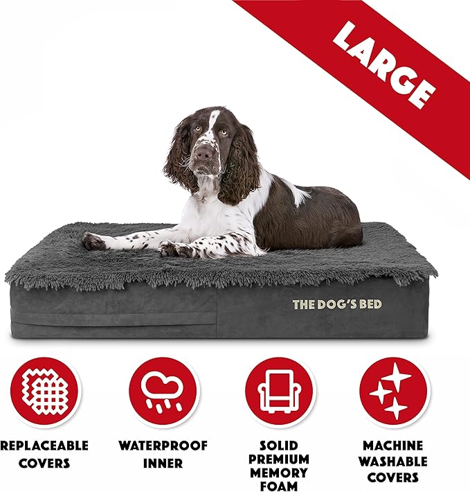 The Dog’s Bed Orthopedic Memory Foam Dog Bed Mattress, Fur Fabric, Grey Fur, Large, 6-Inch