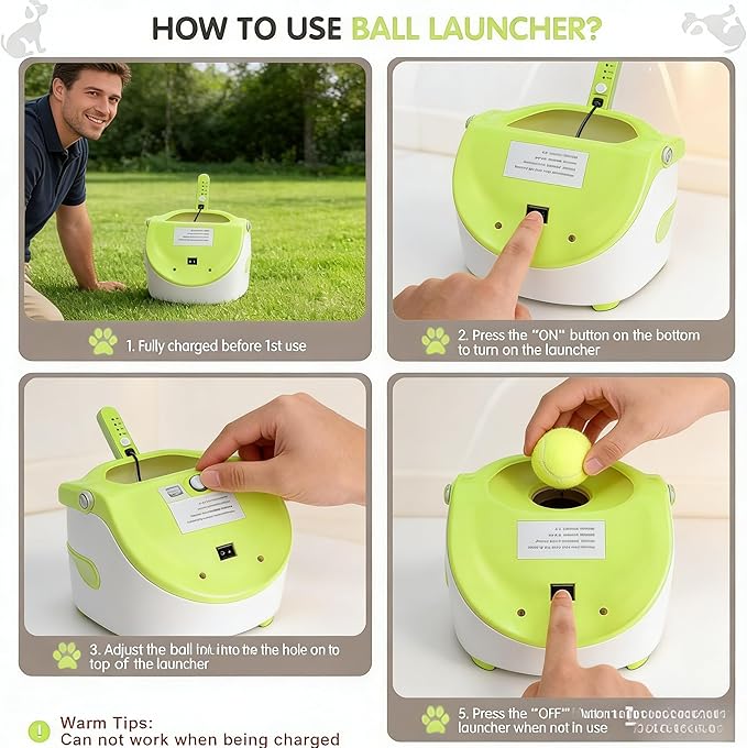 Automatic Dog Ball Launcher, Dog Ball Thrower Machine with 10-30Ft 3 Launching Distance, Interactive Toys for Small Dogs