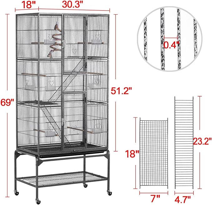 Topeakmart 3 Level Wrought Iron Large Parrot Bird Cage for 3 Parakeets with Detachable Stand, Black