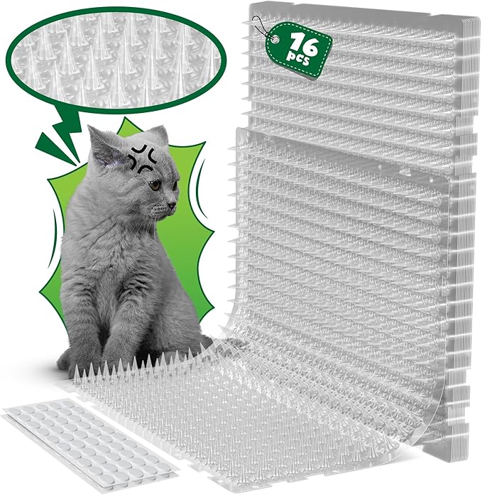ohlela 16 Pack Scat Mat for Cats - 16 x 13 Inch Cat Repellent Mat with 1 Inch Spike is an Effective Stray Cat Repellent Outdoor & Indoor to Deter Cats & Dogs. Pet Deterrent Indoor 23sqft Coverage