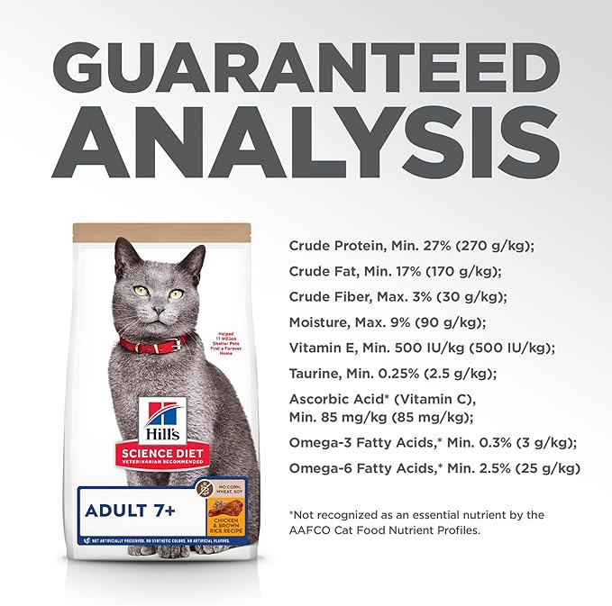 Hill's Science Diet Senior Adult 7+ Premium Nutrition Dry Cat Food, No Corn, Wheat, or Soy, Chicken Recipe, 7 lb. Bag