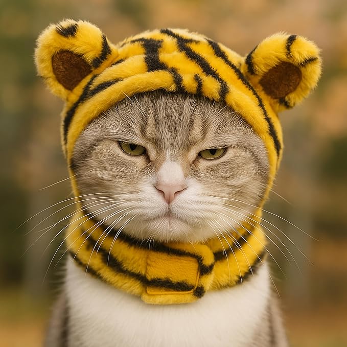 3pcs Cute Cats Hat Costumes Outfit - Lion Head, Tiger, Bear - Adjustable Pet Headwear for Parties, Halloween, Christmas, Easter (Lion, Bear, Tiger)