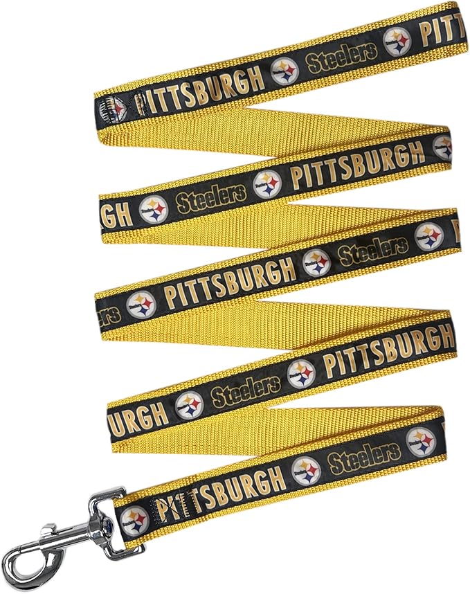 Pets First NFL Licensed Pittsburgh Steelers Pet Leash, Size Small – Durable Satin Dog & Cat Walking Strap and Pet Tether with Embroidered Team Name & Logo