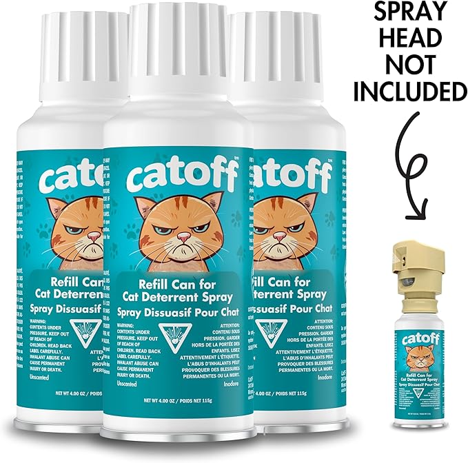 CatOFF Pack of 3 Refill Compatible with SSSCAT Indoor Cat Deterrent Spray System, Made in USA, 3.89 oz / 115 ml