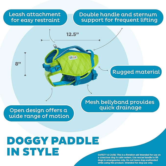Outward Hound Standley Sport Green Performance Dog Life Jacket, Small