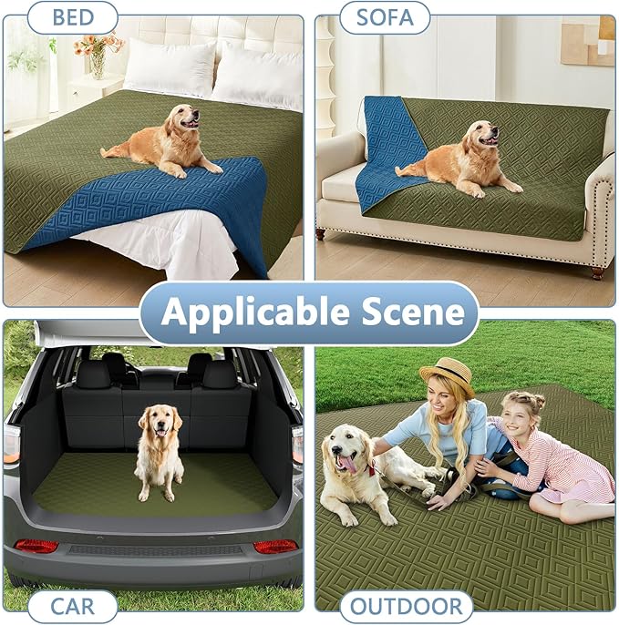 hyha Waterproof Dog Blanket, Soft Pet Bed Blankets, Waterproof Sofa Couch Cover for Dogs Washable, Reversible Pet Couch Covers for Sofa Furniture (30x70 Inch, Green/Navy Blue)
