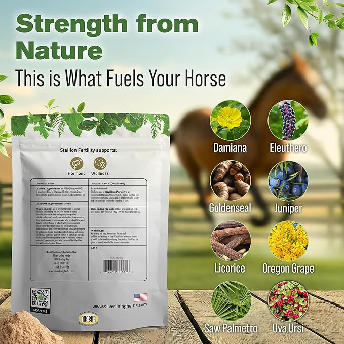 Silver Lining Herbs Stallion Fertility Supplements a Natural Libido & Energy Horse Supplement for Male Horses Help Keeps Stallions in Top Breeding Condition - Equine Herbal Horse Supplements - 1 lb