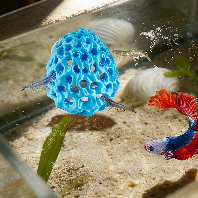 Shrimp Dome Hide, Shrimp Hides for Aquarium, Betta Fish Hideout with Suction Cup, Betta Habitat Tank Ornament Accessories, Aquarium Decor for Small Fish Guppy Hiding Resting (Blue)