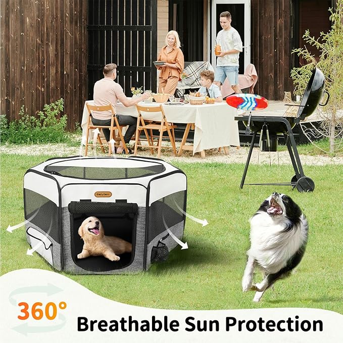 Puppy Playpen, 45" Portable Dog Playpen, Pet Playpen for Dogs Cats, Pop Up Playpen and Exercise Play Pen Dog Tent Indoor/ Outdoor, Removable Shade Cover