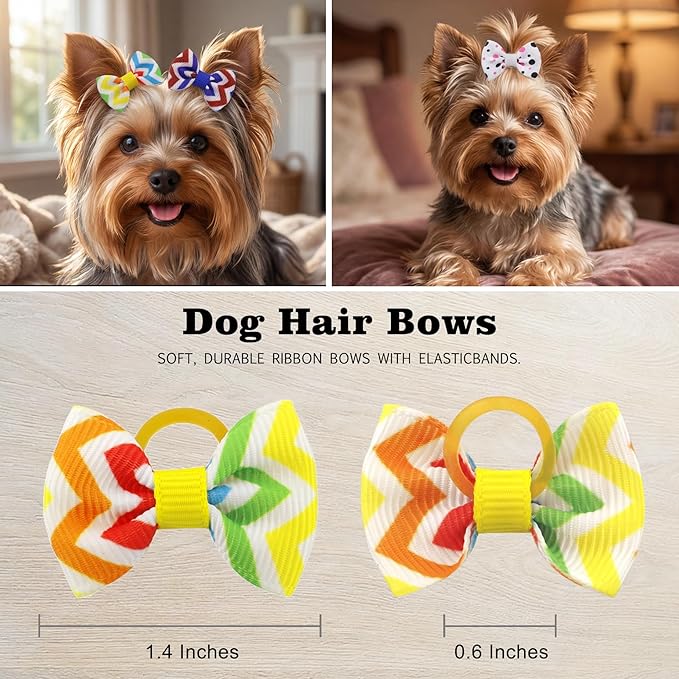 Puppy Hair Bows Small Dog Mini Rubber Bands Doggie Bowknot Pet Grooming Accessories 60pcs (30 Pairs) - Puppy Bows for Small Dogs Girl