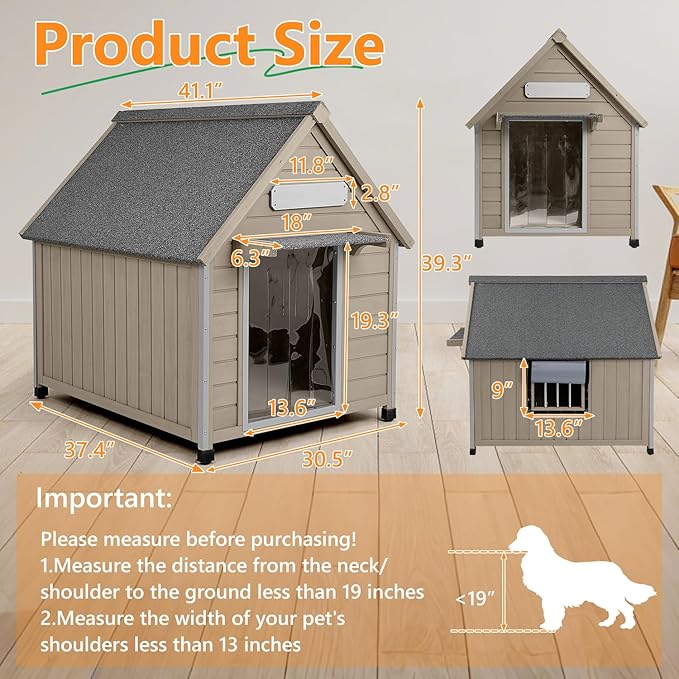 Large Dog House Indoor Outdoor with Window, Doghouse Kennel Shelter with Anti-Chewing Iron Frame for Medium to Small Dogs, Easy Assemble(37.4" W*30.5" L*39.3" H)
