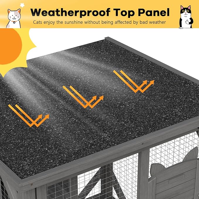 OFIKA Outdoor Catio Cat Enclosure with Waterproof Roof,Platforms,Upgraded Resting Box, 70.4’’cat Houses & Condos on Wheels for Outdoor Patio,Cat Window Box,Scratching Post（Grey0）