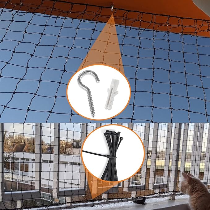 JUMXSRLE Balcony Netting for Cats, Wire-Reinforced Cat Net, Bite and Tear-Resistant, UV and Weather-Resistant, Balcony Cat Anti-Fall Netting for Pets (10x3m-black)