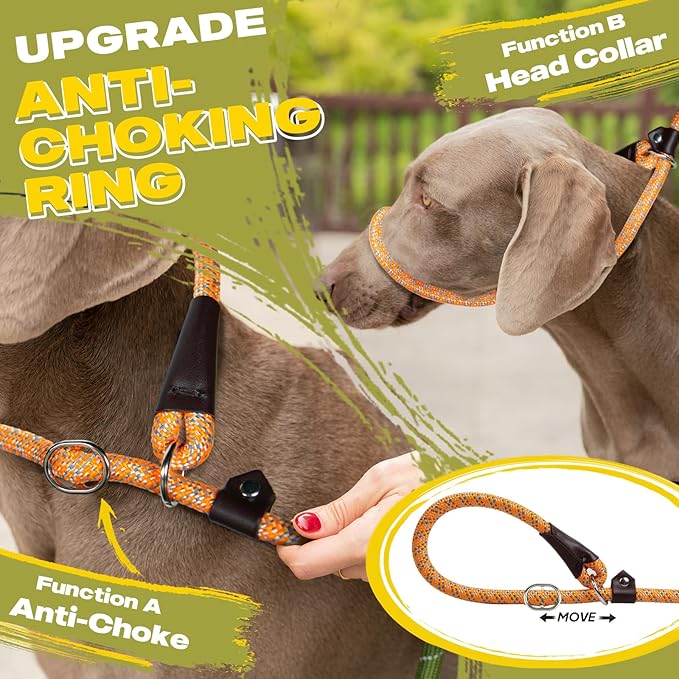 Fida Slip Leads for Dogs, 4 FT x 1/2" Dog Leash Heavy Duty Comfortable Strong Rope Lead for Large, Medium Dogs, No Pull Pet Training Leash with Highly Reflective,Orange