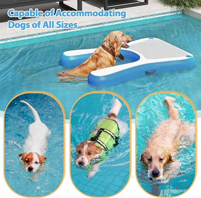 COZIWOW Dog Boat Ramp 60" L Extra Wide Dog Pool Ramp,Floating Water Ladder for Dogs Up to 220 lbs,Puncture-Resistant Surface Ideal for Pools,Lakes,Boats,Docks,with Non-Slip Pad