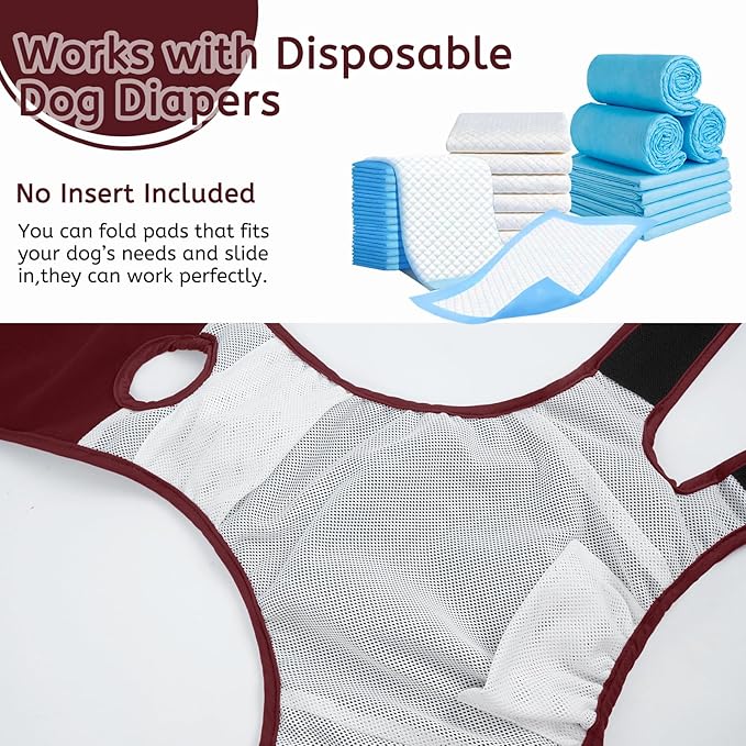 Dog Diapers Female Reusable Washable Period Diaper with Suspender,Adjustable Dog Panties Anti-Harassment, Doggie Diapers for Incontinence, Heat Cycles, or Senior Dogs（XS-XL