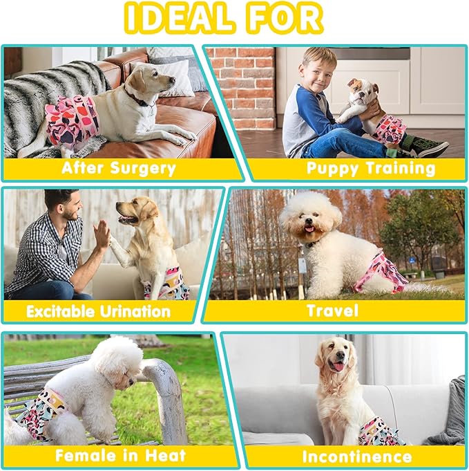Washable Dog Diapers Female 3 Pack Reusable Premium Highly Absorbent Doggie Diapers, Flexible Puppy Diapers, Durable Leak-Proof Leopard Dog Diapers for Period Heat Incontinence Puppy Training, S