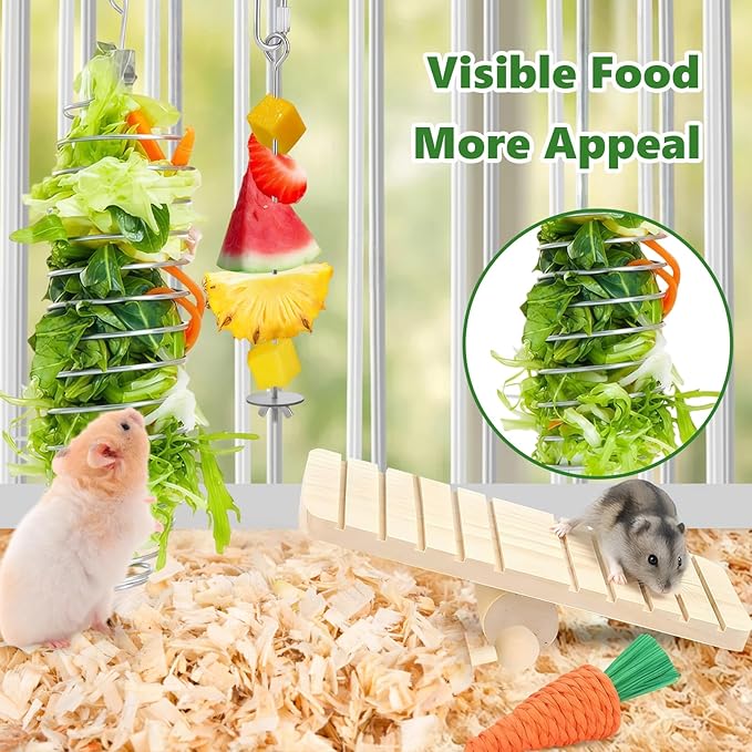 2Pcs Rat Enrichment Toys - Stainless Steel Rat Foraging Toy Treat Dispensing Slow Feeder Intelligence Enrichment Bird Fruit Vegetable Holder for Rats Cage,Parakeet Conure