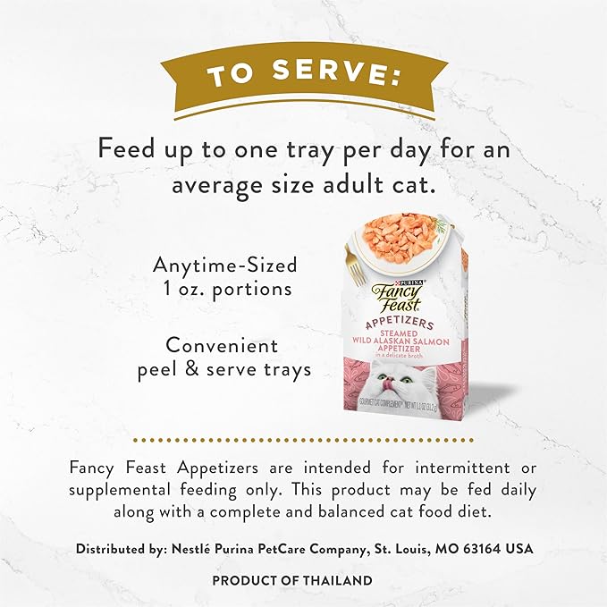 Fancy Feast Purina Appetizers Lickable Grain Free Wet Cat Food Topper Wild Alaskan Salmon Appetizer - 1.1 oz. Trays,(Pack of 20)